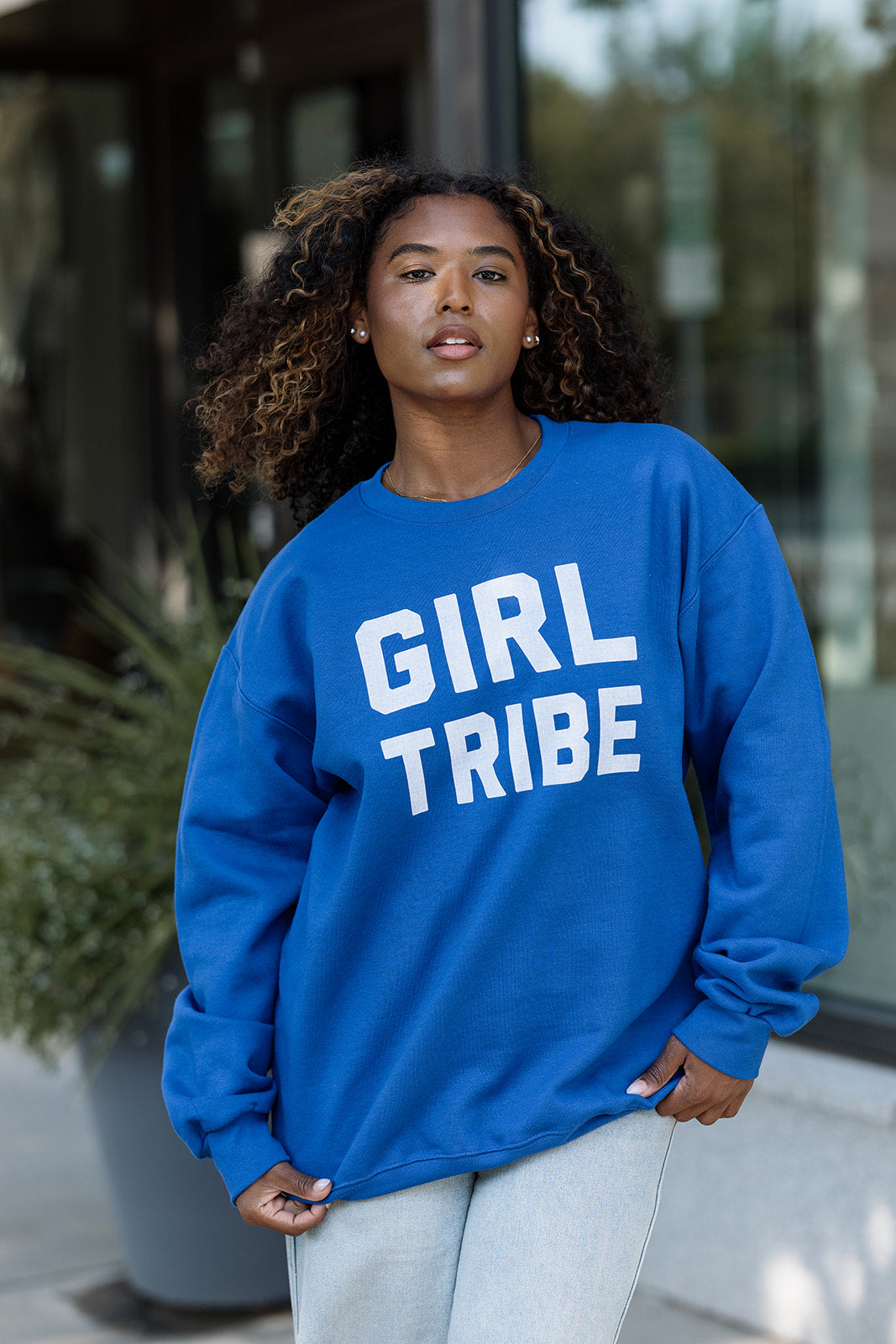 Girl Tribe™ College Crewneck Sweatshirt in Royal Blue