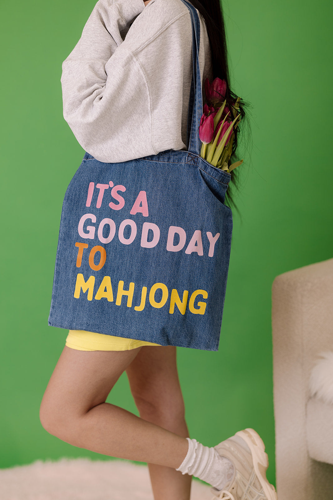 It's a Good Day to Mahjong Denim Tote