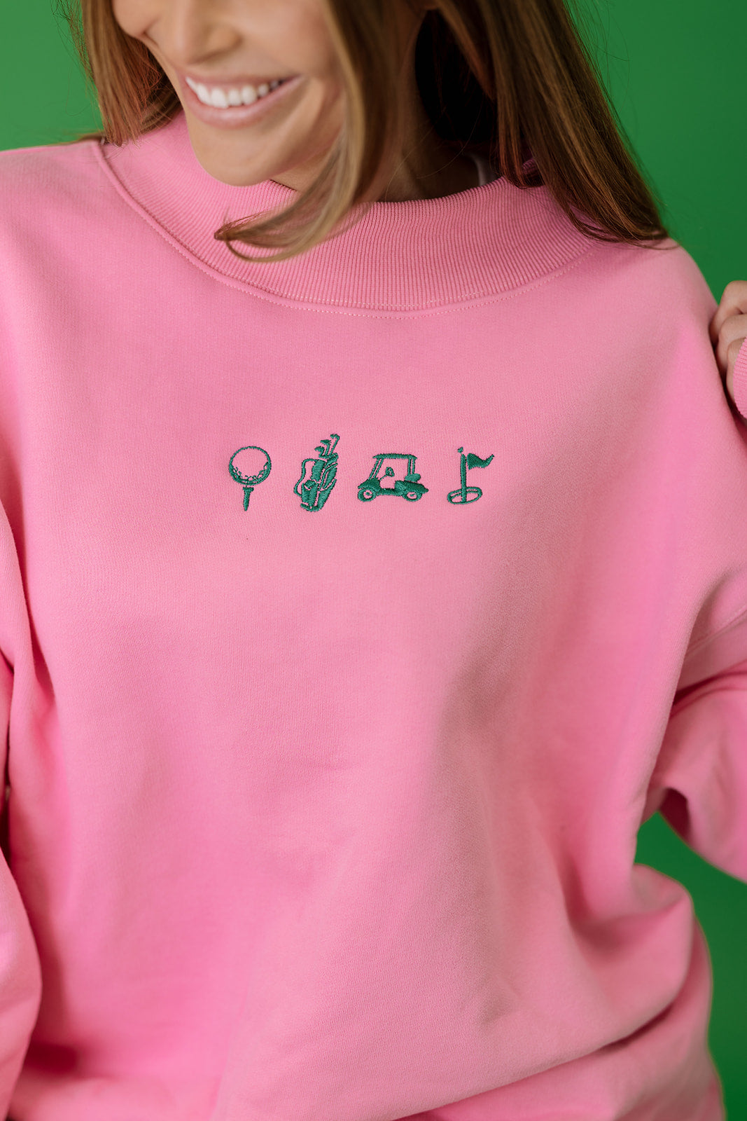 Golf Icons Embroidered Pink Mock Neck