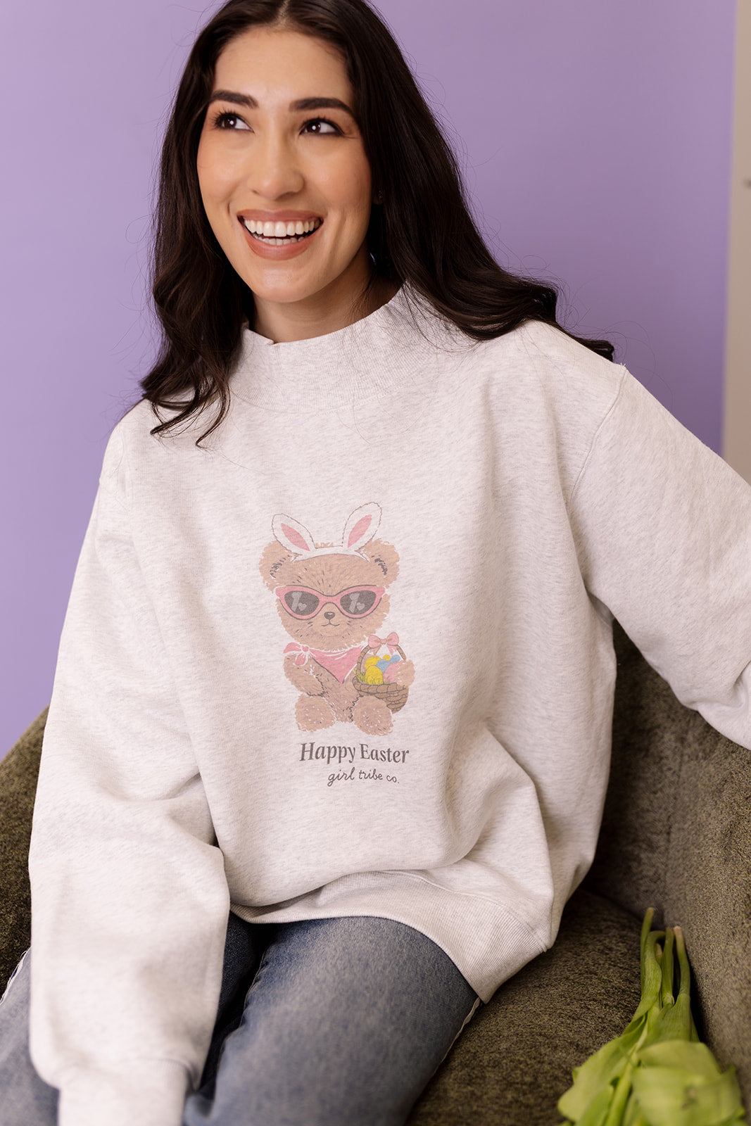 Easter Bear Mock Neck in Ash