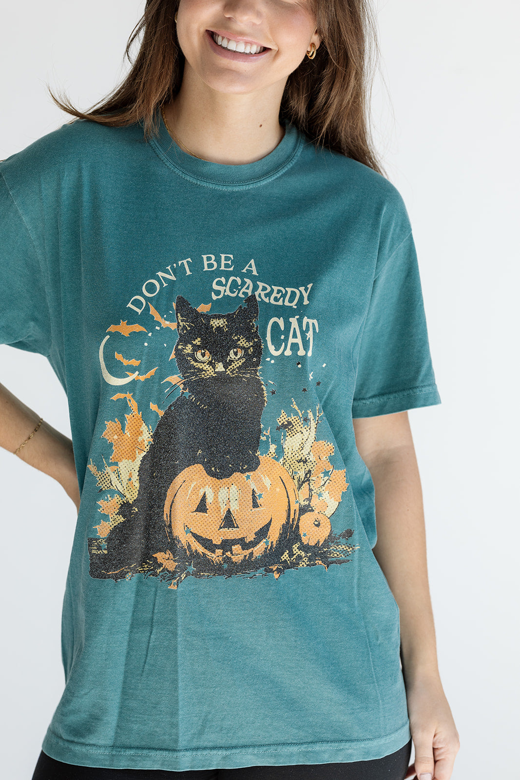 Don't Be a Scaredy Cat Tee in Emerald