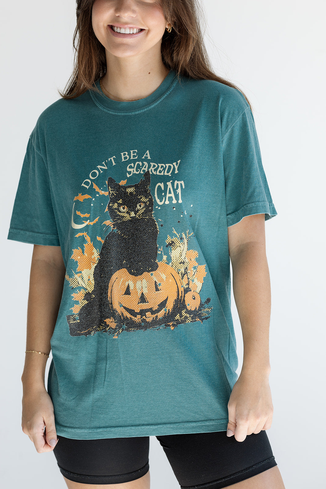 Don't Be a Scaredy Cat Tee in Emerald