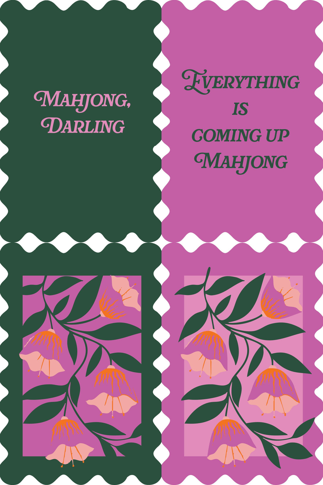 Pink Floral Mahjong Shufflers Set of 2 - mockup grid