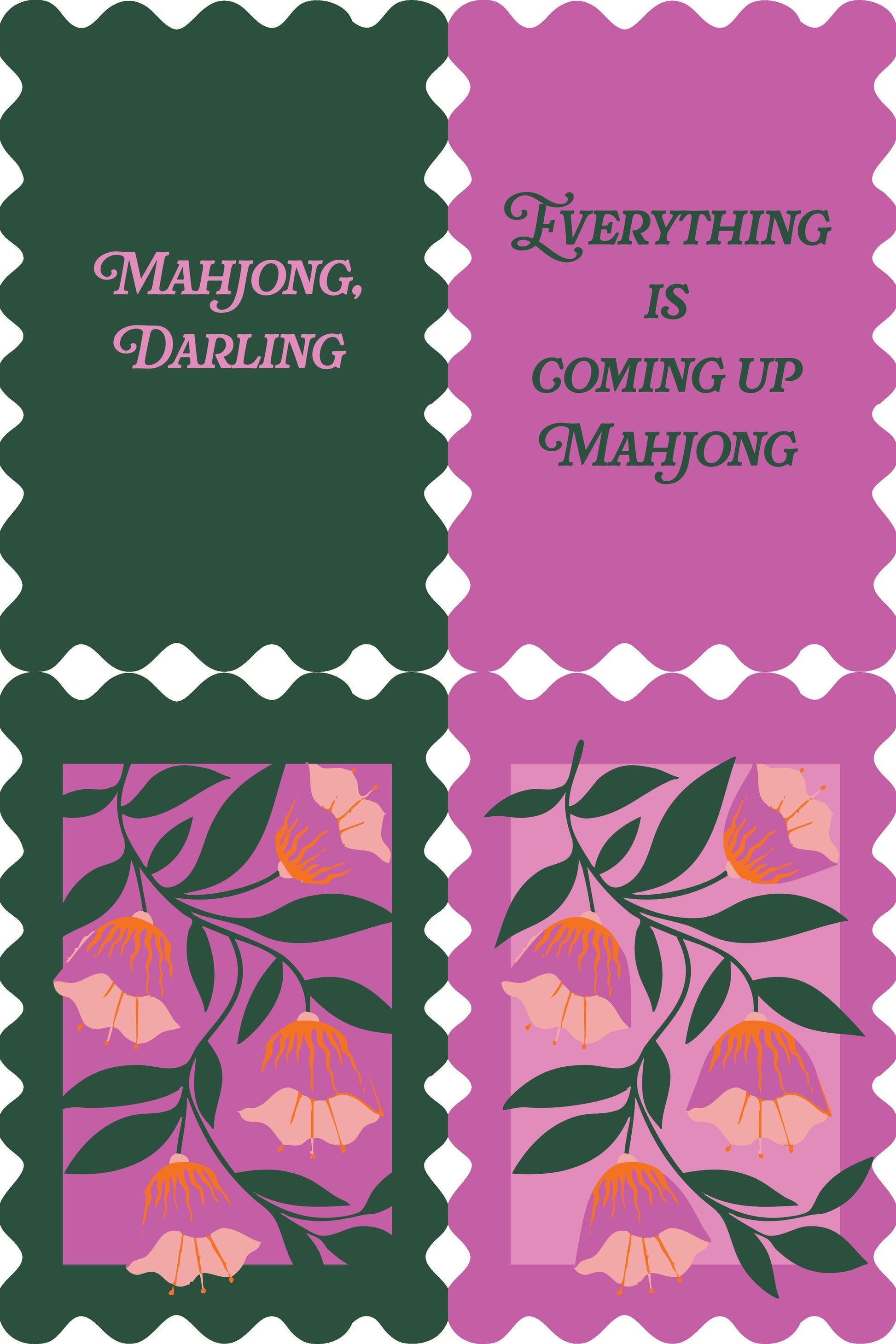 Pink Floral Mahjong Shufflers Set of 2 - mockup grid