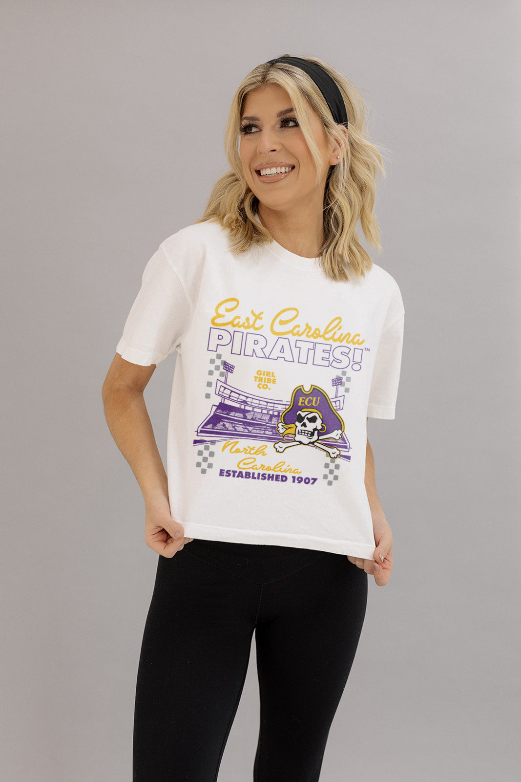 Pirates Checkered Concert Crop Tee- Girl Tribe CO. ECU X Girl Tribe 