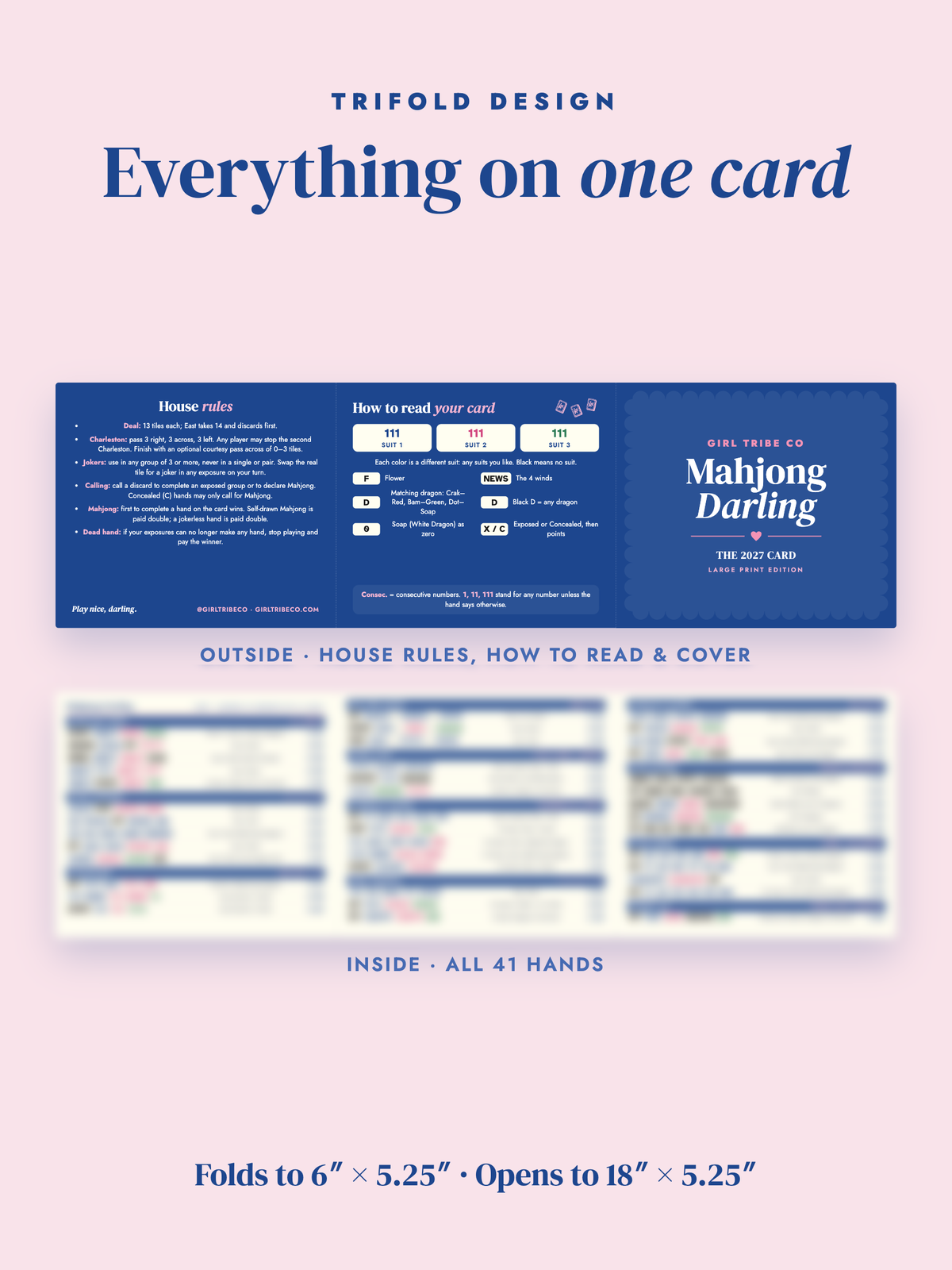 Mahjong Darling Mahjong Playing Card - 2027 Large Print