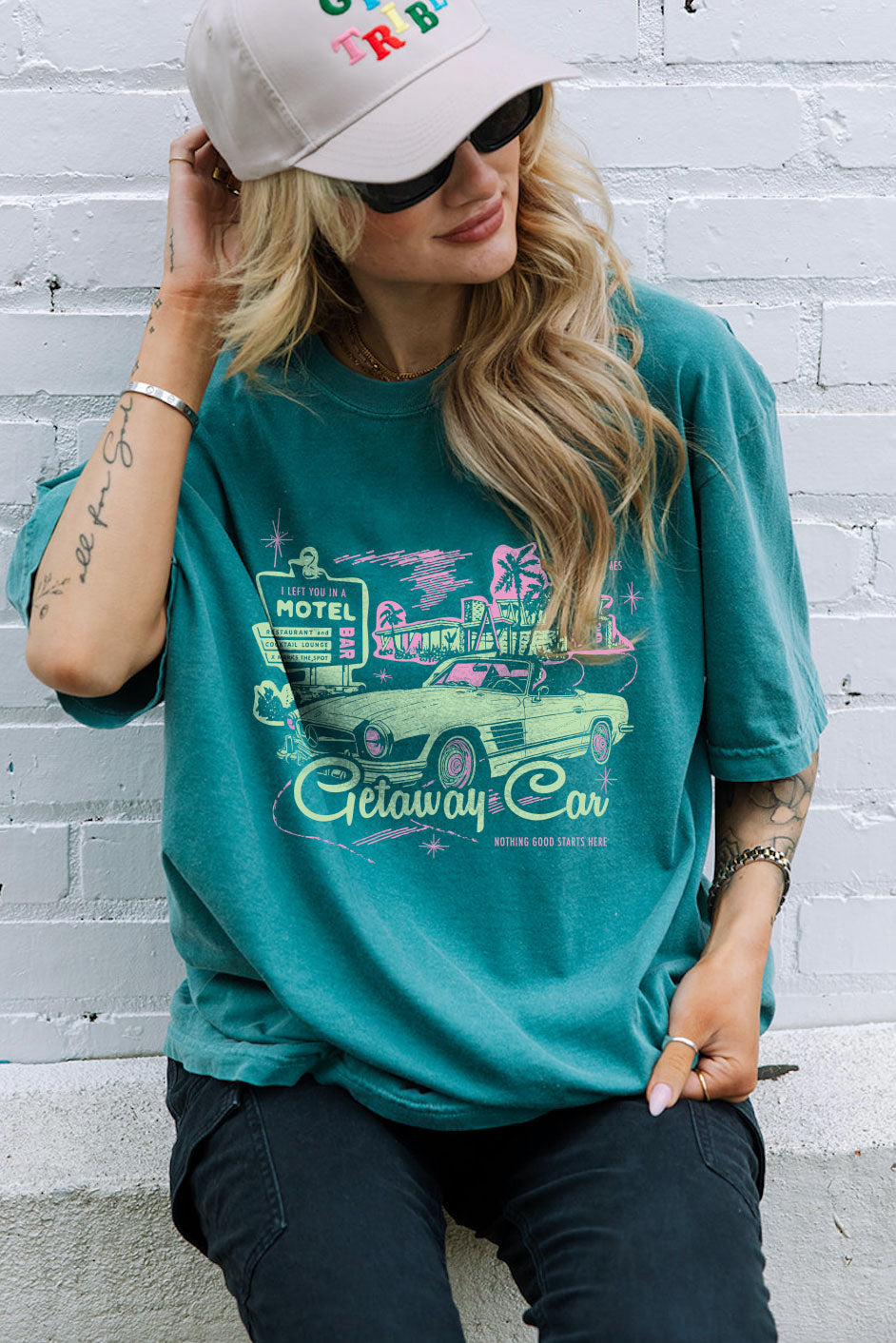 Getaway Car Motel Tee in Emerald