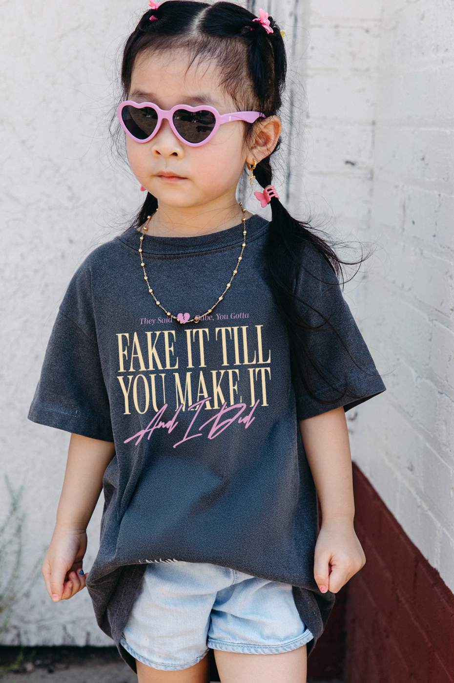 Youth Fake it till you make it tee in pepper