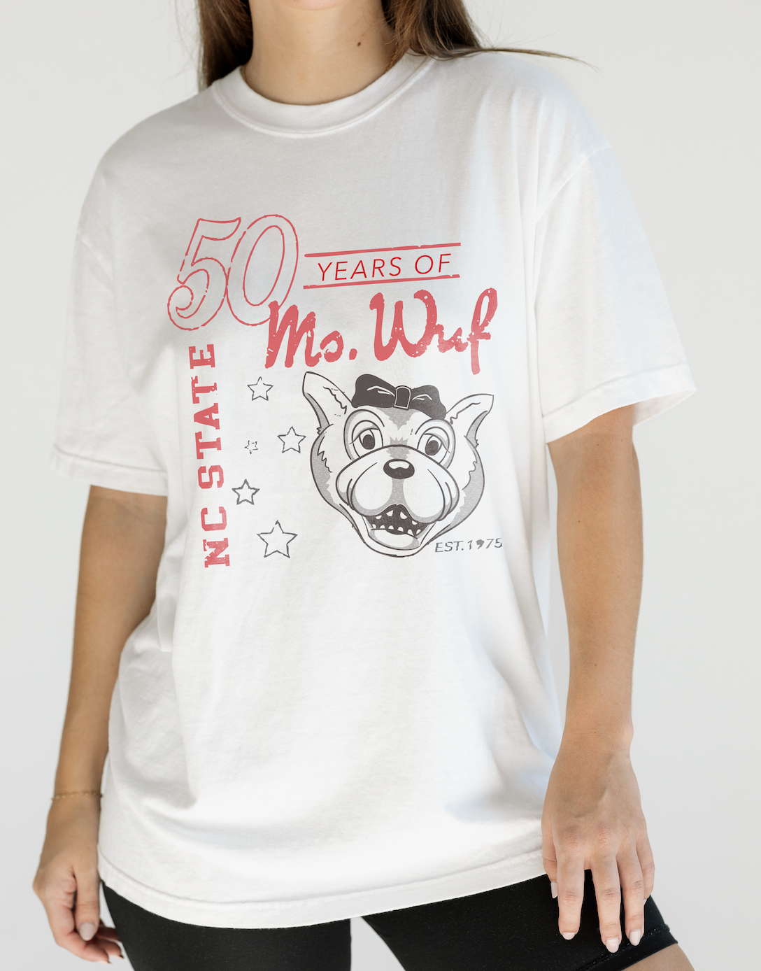 NC State University: Ms. Wuf Banner 50 Years Tee