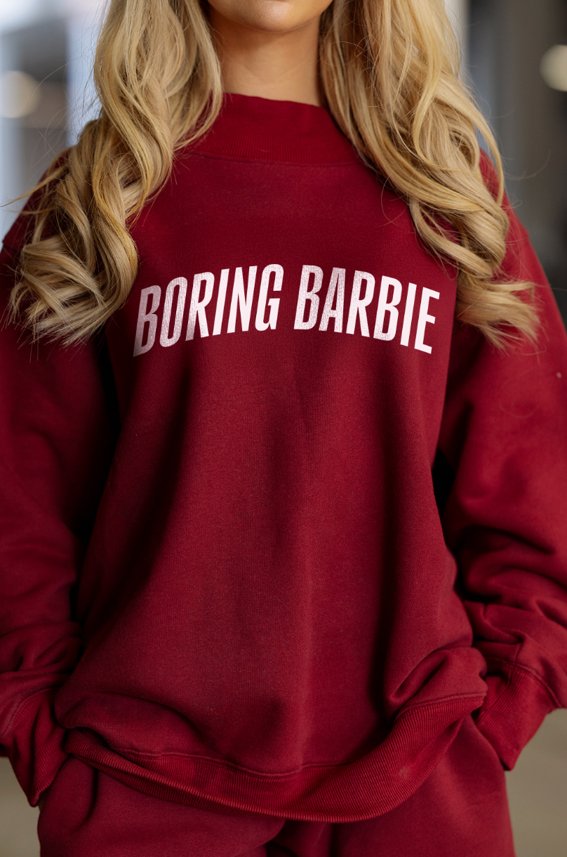 Boring Barbie Mock Neck Sweatshirt in Maroon
