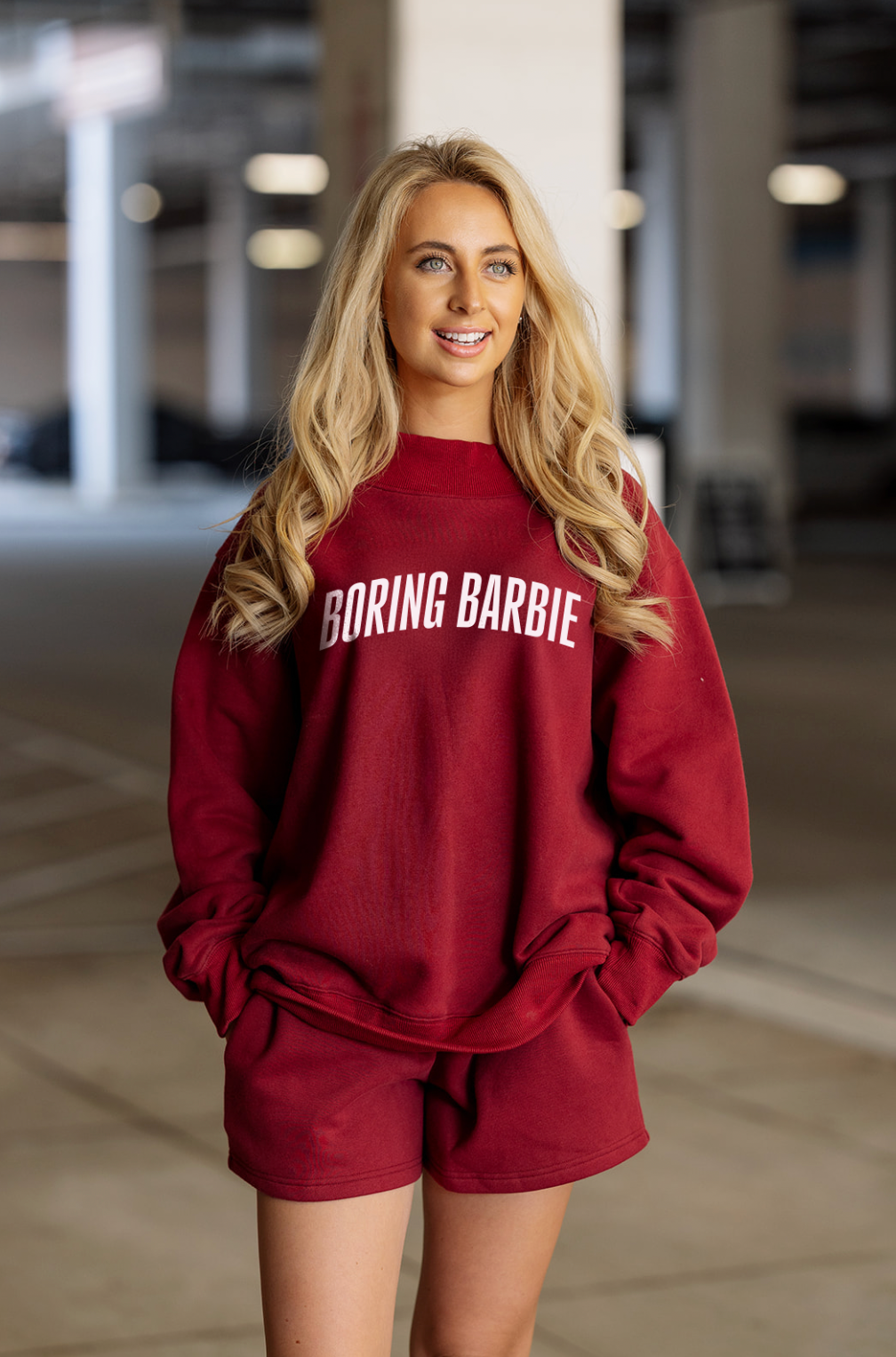Boring Barbie Mock Neck Sweatshirt in Maroon
