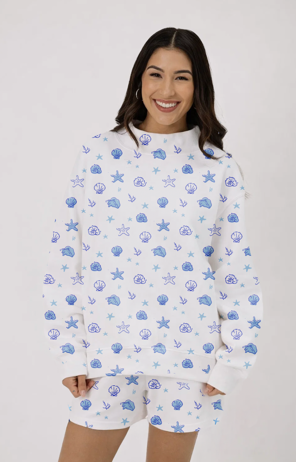 Girl Tribe Co She Sells Sea Shells Pattern Sweat Shorts
