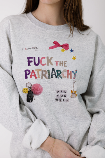 Fuck The Patriarchy Collage Sweatshirt in Ash