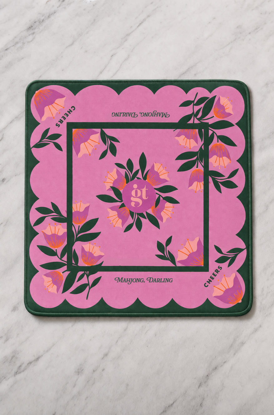 Mahjong Mat in Floral Pink 33"x33"