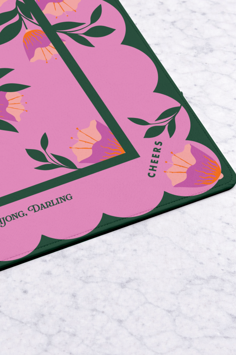 Mahjong Mat in Floral Pink 33"x33"
