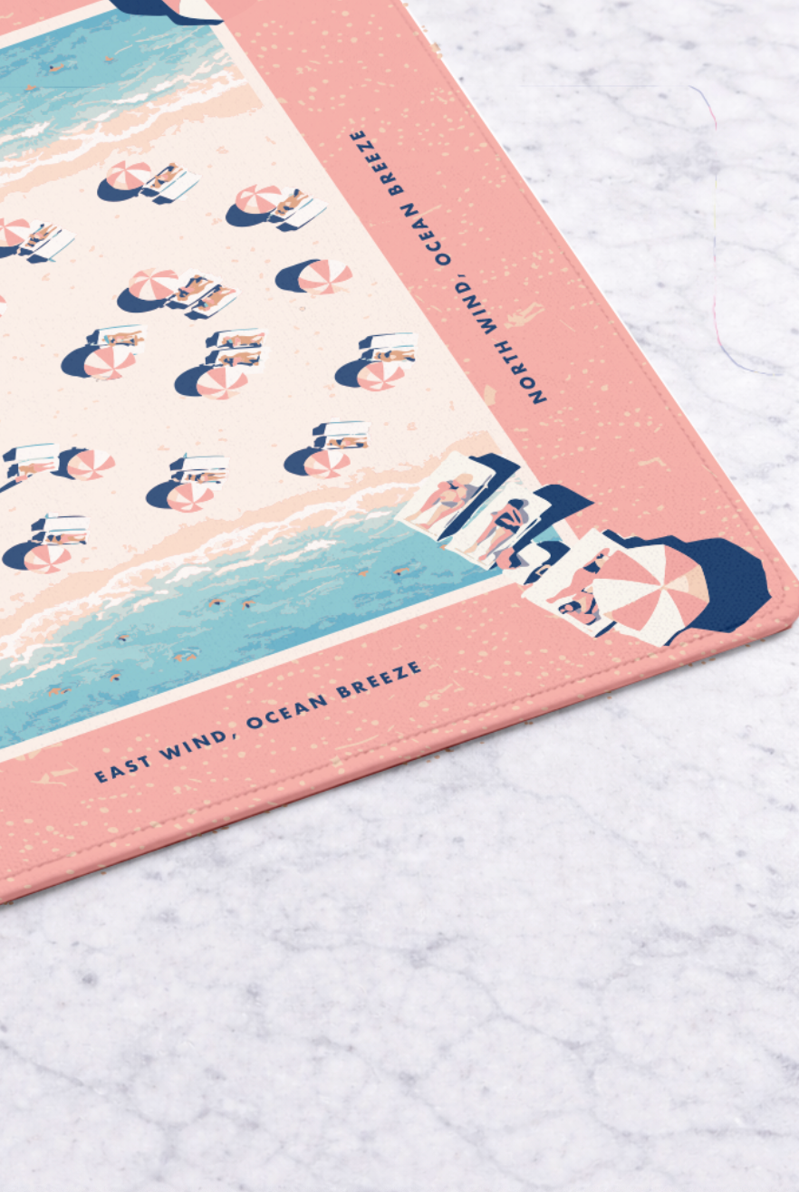 Mahjong Mat in Pink Umbrellas by The Beach 33"x33"