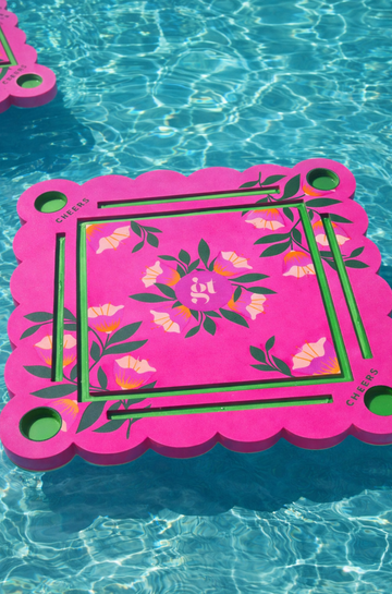Floating Mahjong Tile Mat in Neon Floral Pink