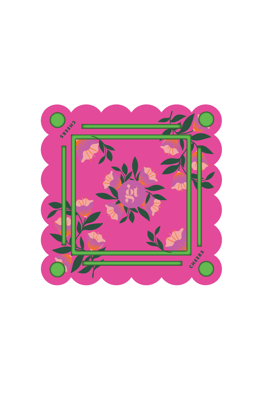 Floating Mahjong Tile Mat in Neon Floral Pink