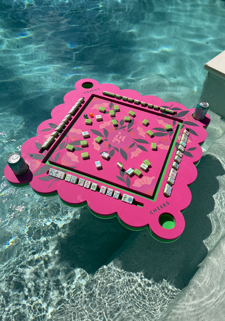 Floating Mahjong Tile Mat in Neon Floral Pink