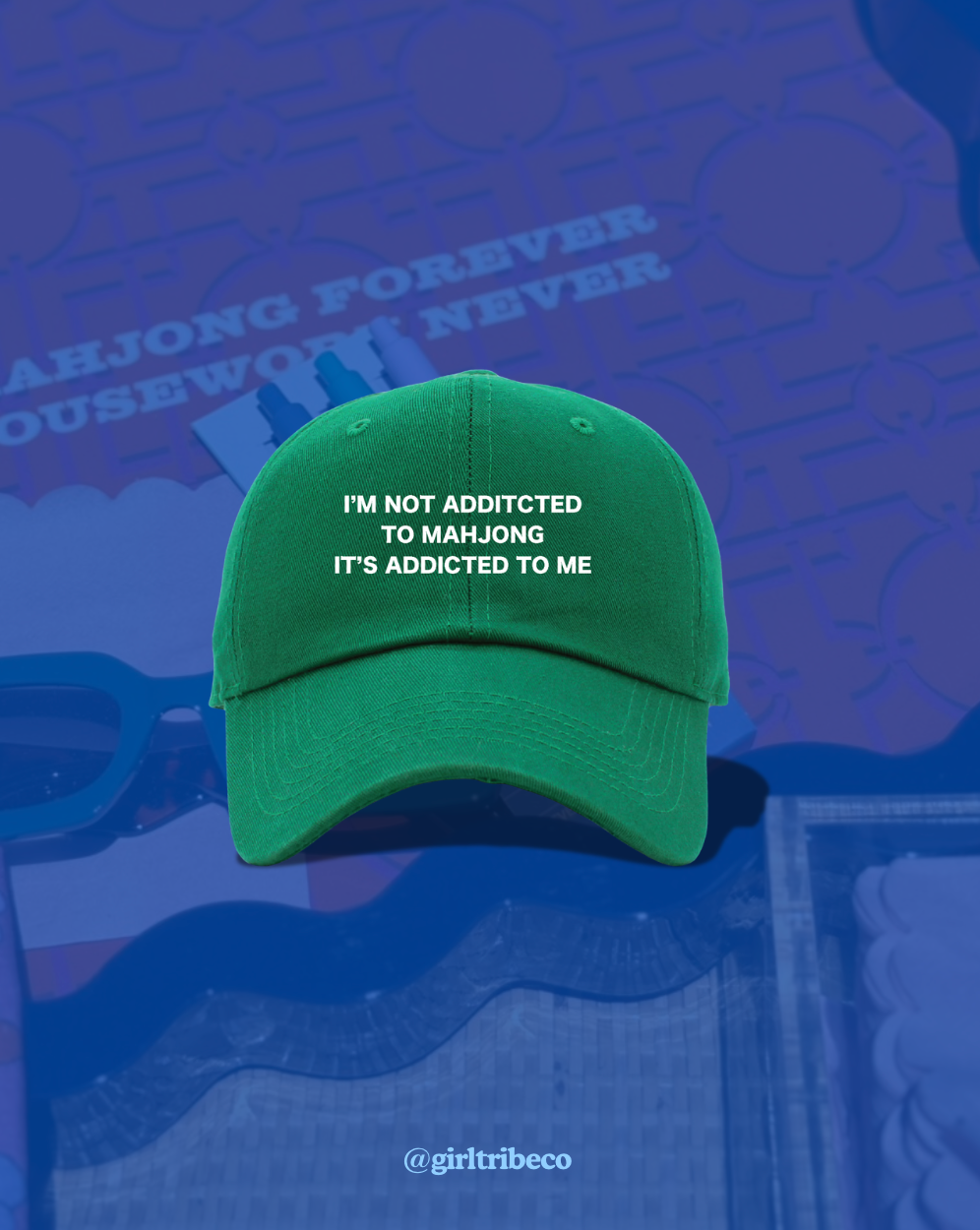 Mahjong is addicted to me hat in kelly green