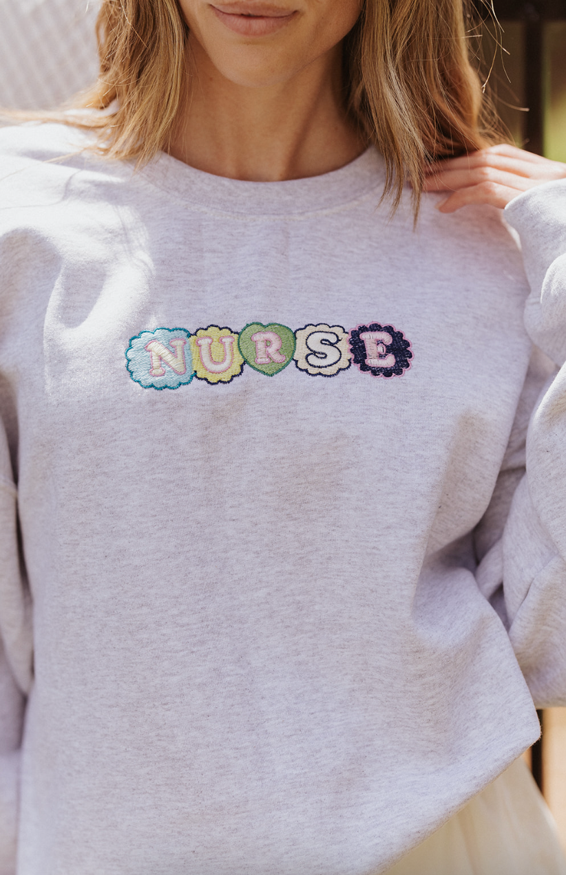 Nurse Embroidered Sweatshirt in Ash