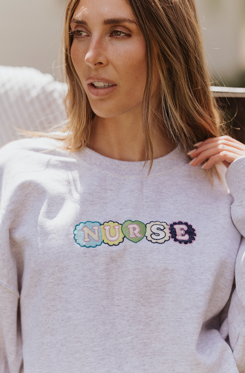Nurse Embroidered Sweatshirt in Ash