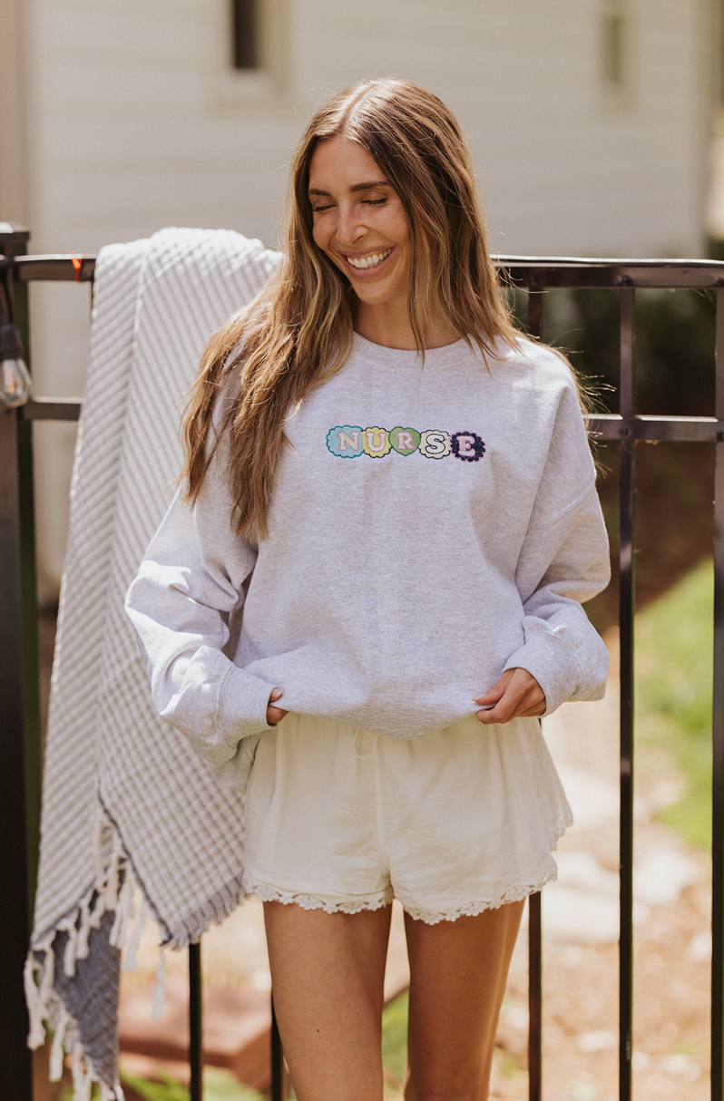 Nurse Embroidered Sweatshirt in Ash