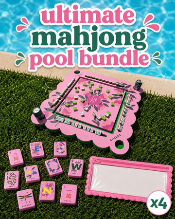 Pool Mahjong Pink Bundle with Floating Mat, Card Holders & Tiles