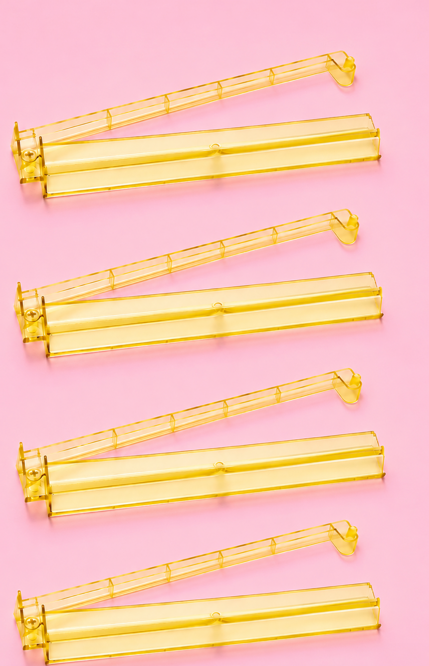 Yellow Acrylic Mahjong Tile Racks Racks with Pushers Set of 4, 17.5"W