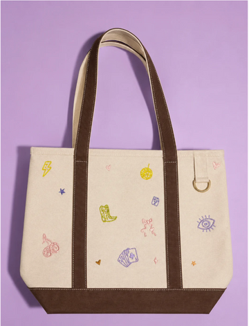 Icons Canvas Tote with Brown Straps