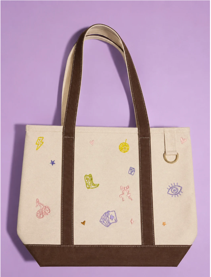 Icons Canvas Tote with Brown Straps