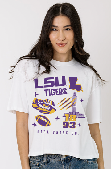 LSU Campus Vintage Collage Boxy Crop Tee