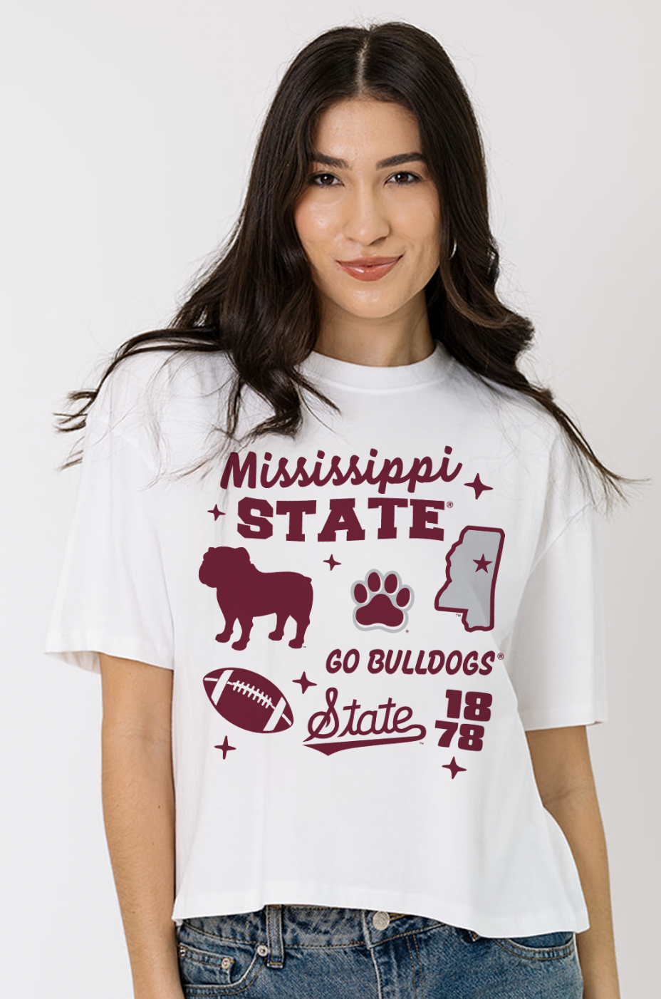 Mississippi State Campus Vintage Collage Boxy Crop Tee