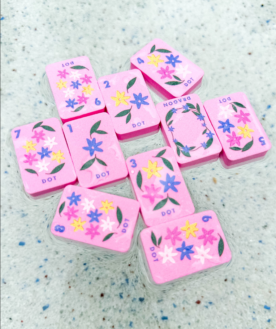 Pink Floating Mahjong Mat and Tiles Bundle