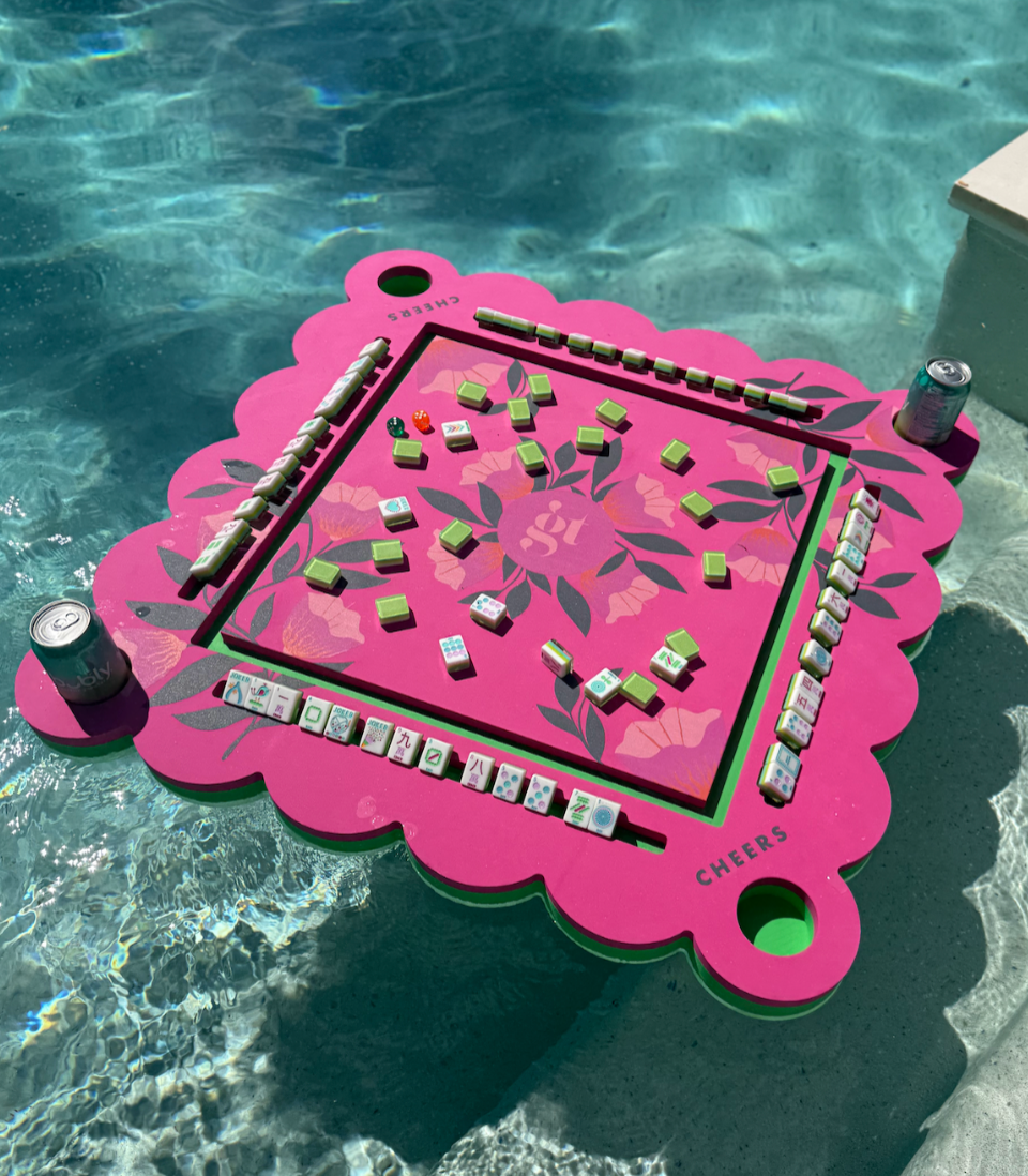 Pink Floating Mahjong Mat and Tiles Bundle