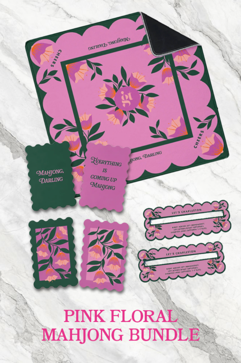 Pink Floral Mahjong Mat, Shuffler and Line Finder Bundle