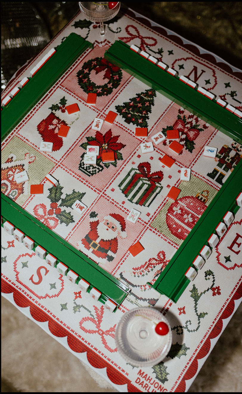 Christmas Needlepoint Mahjong Mat and Shuffler Bundle