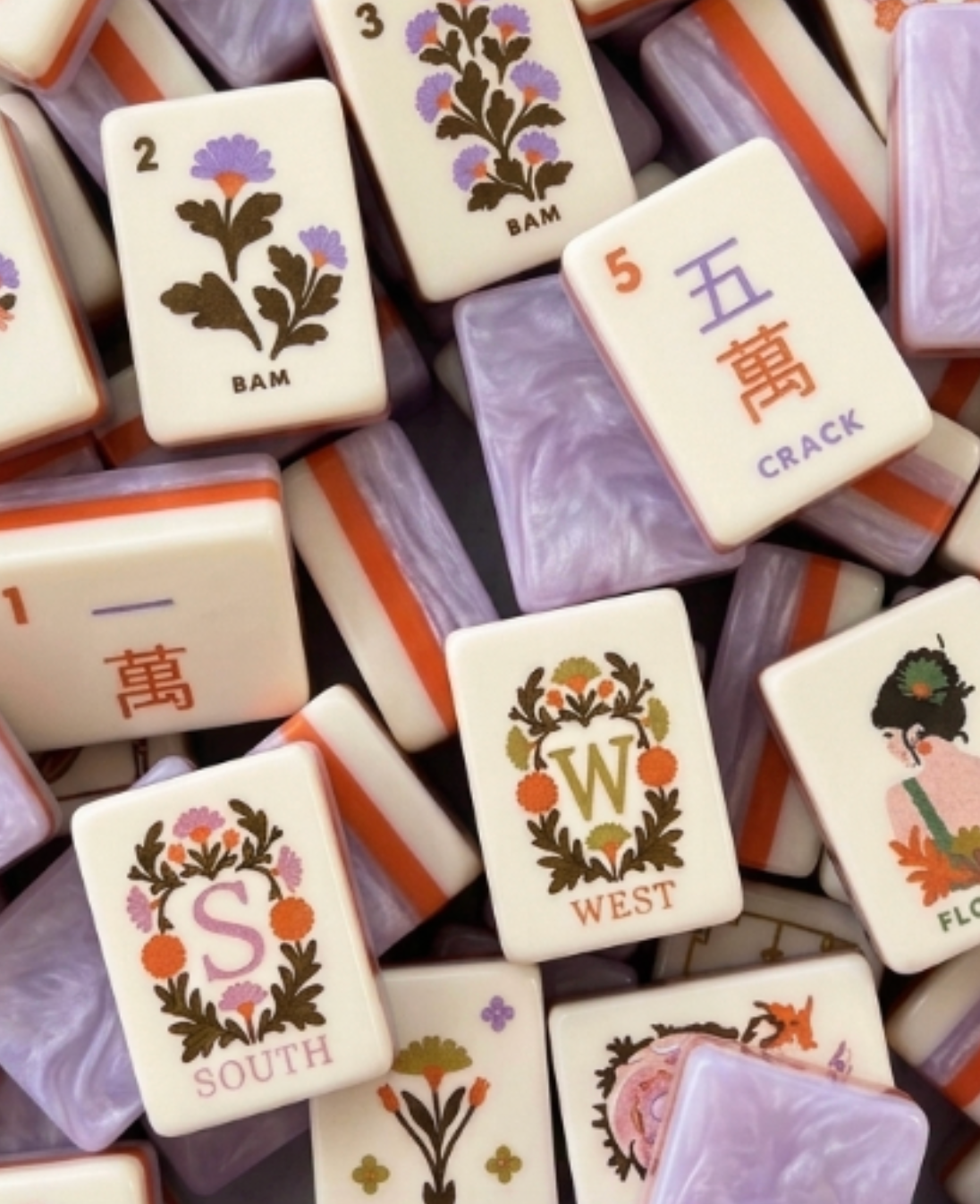 Daydream Floral lavender acrylic American mahjong tiles by Girl Tribe Co.