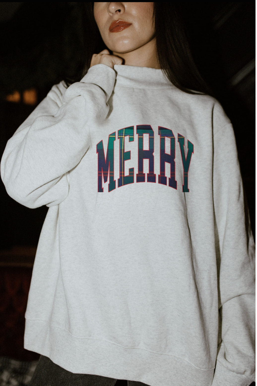 Merry Plaid Mock Neck Sweatshirt