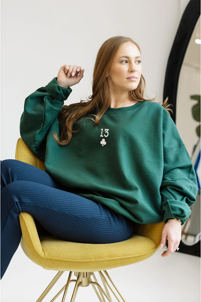 The Lucky One Sweatshirt  In Dark Green - Girl Tribe Co. Lucky Collection 