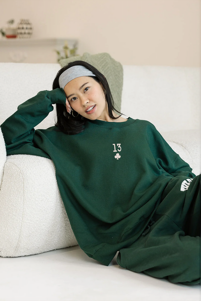 The Lucky One Sweatshirt  In Dark Green - Girl Tribe Co. Lucky Collection 