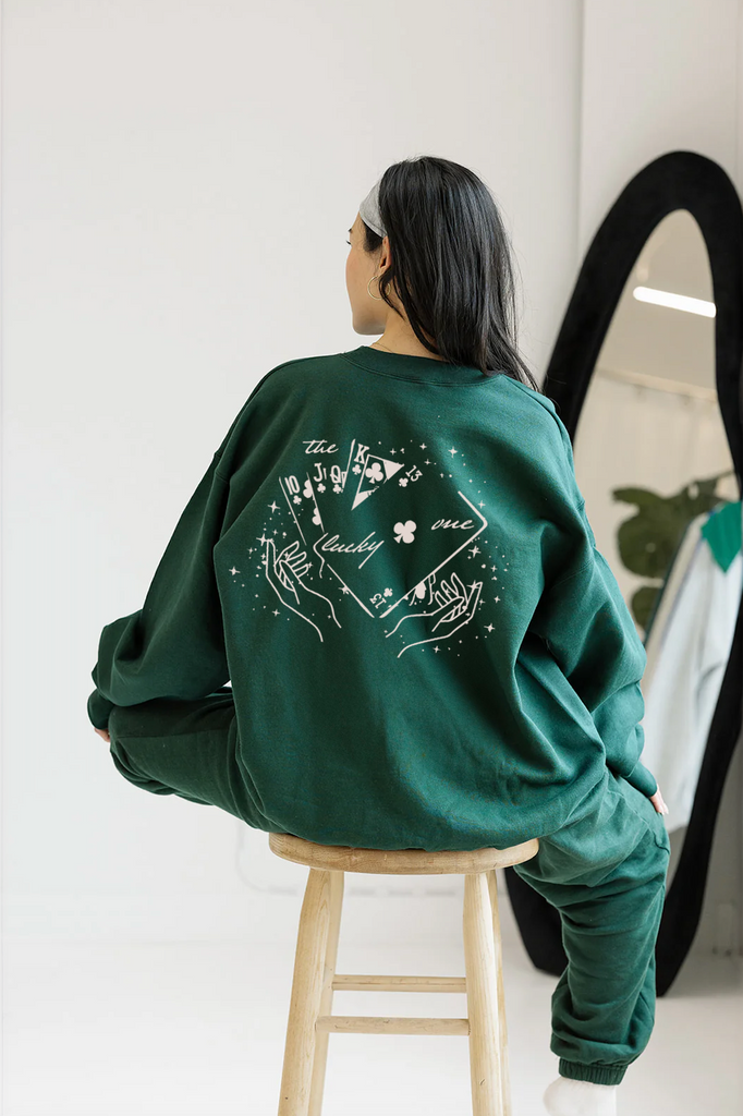 The Lucky One Sweatshirt  In Dark Green - Girl Tribe Co. Lucky Collection 