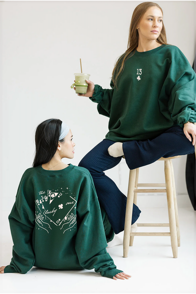 The Lucky One Sweatshirt  In Dark Green - Girl Tribe Co. Lucky Collection 