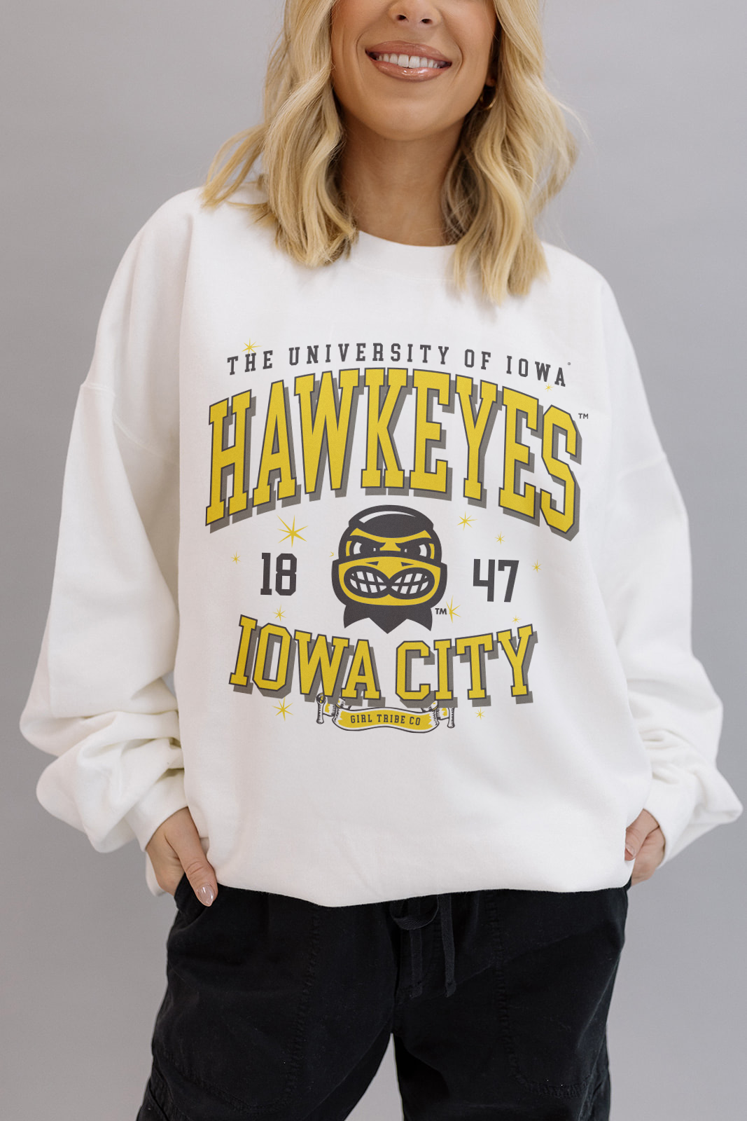 University Of Iowa: Hawkeyes Sparkle Sweatshirt- Girl Tribe Co. Iowa X Girl Tribe 