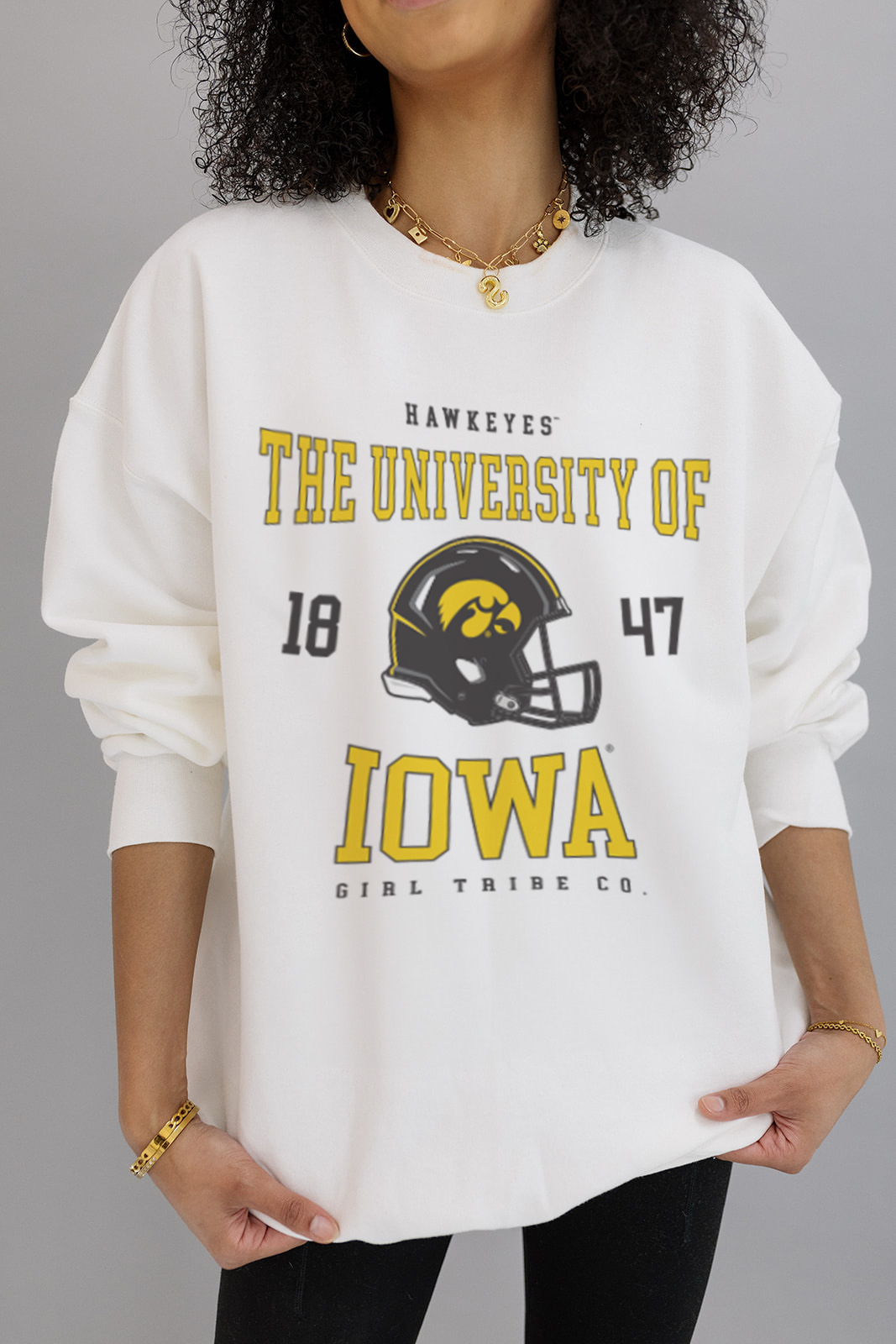 University Of Iowa: Iowa Helmet Sweatshirt- Girl Tribe Co. Iowa X Girl Tribe 