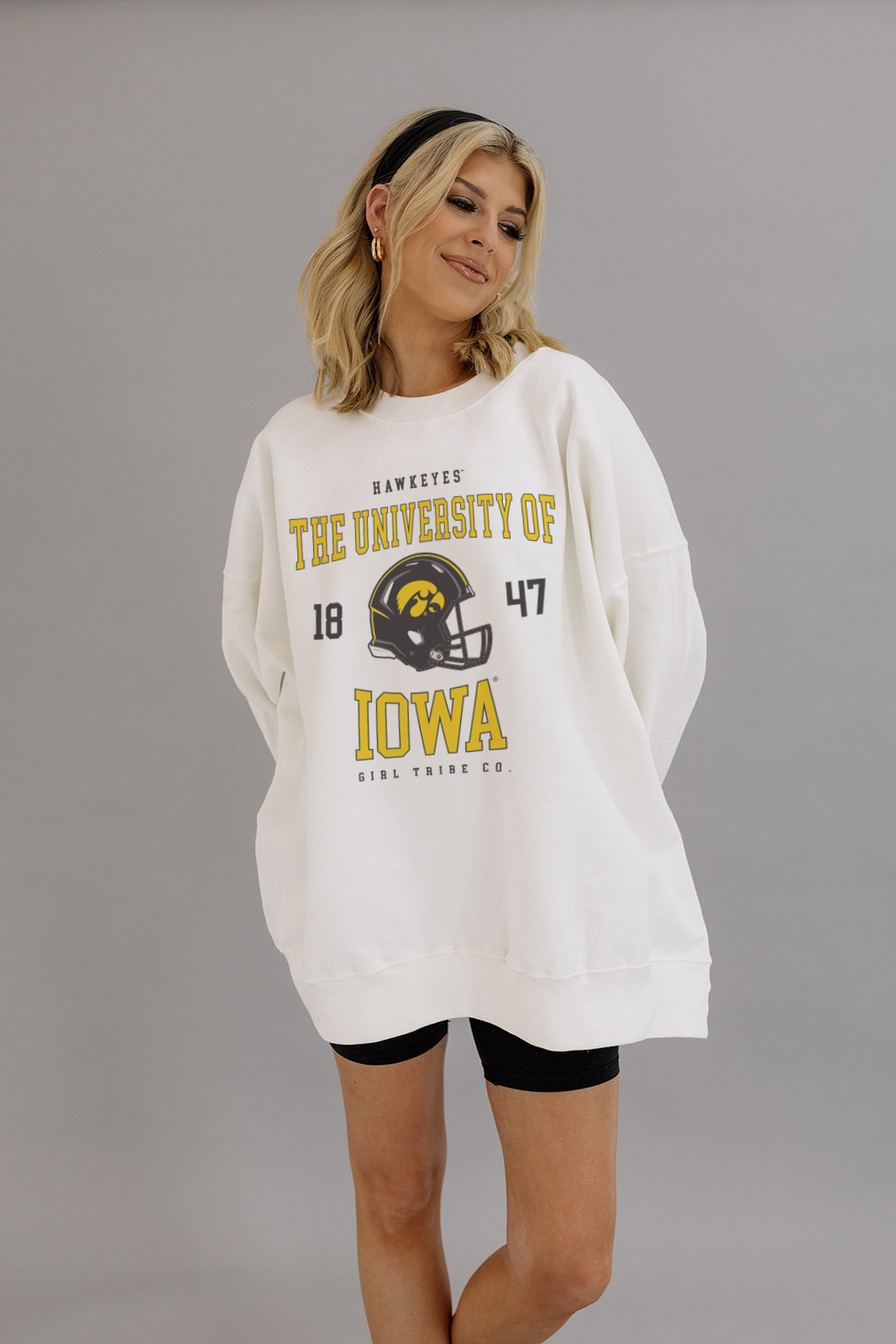 University Of Iowa: Iowa Helmet Sweatshirt- Girl Tribe Co. Iowa X Girl Tribe 