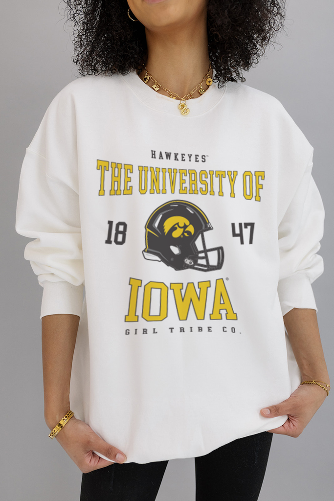 University Of Iowa: Iowa Helmet Sweatshirt- Girl Tribe Co. Iowa X Girl Tribe 