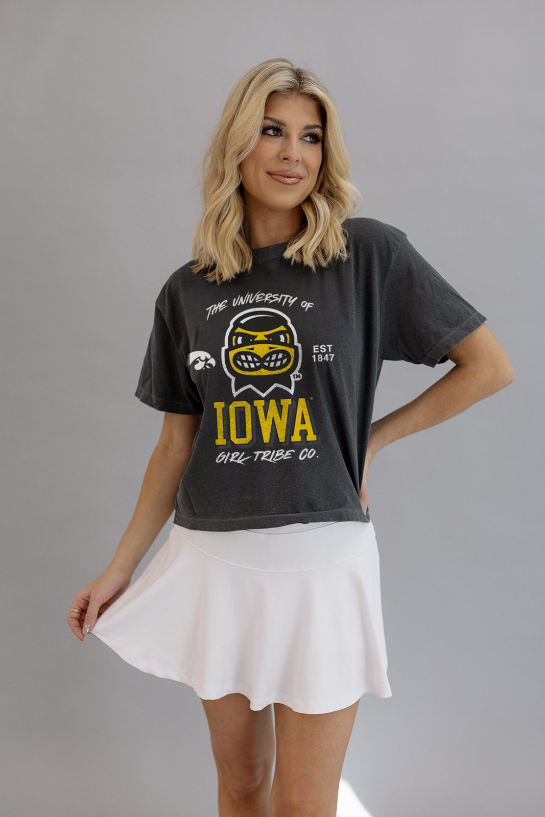 University Of Iowa: Iowa Herky the Hawkeye Classic Crop Tee- Girl Tribe Co. Iowa X Girl Tribe 