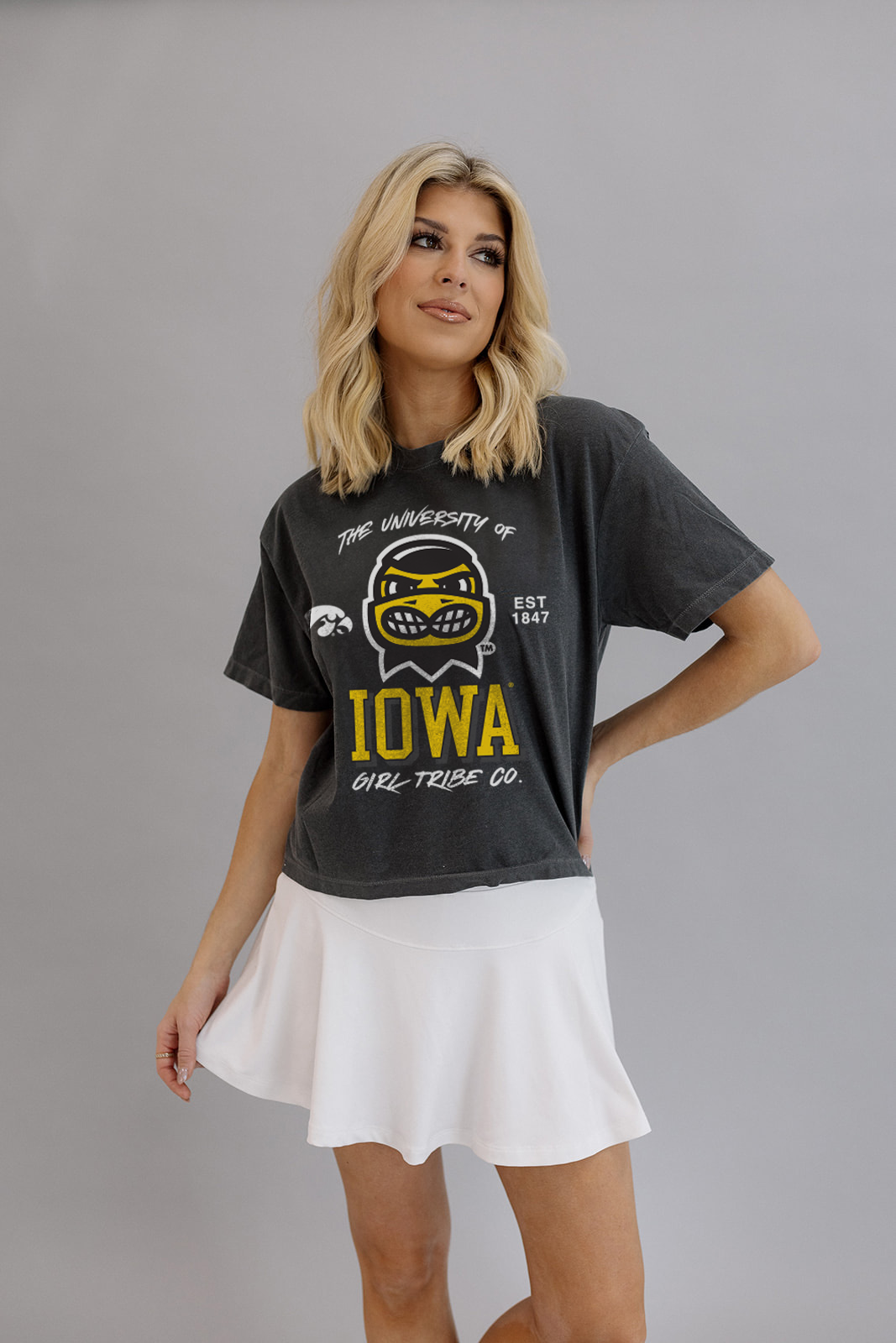 University Of Iowa: Iowa Herky the Hawkeye Classic Crop Tee- Girl Tribe Co. Iowa X Girl Tribe 