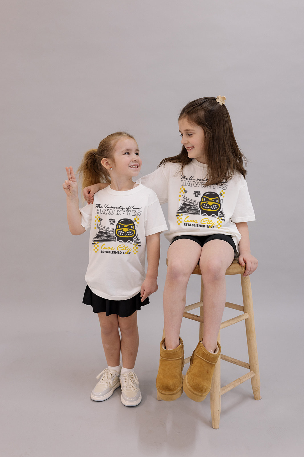 University of Iowa: Youth Hawkeyes Checkered Tee- Girl Tribe Co. iowa X Girl Tribe 